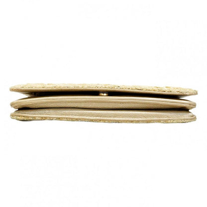 Chanel Shoulder Wallet Raffia Beige Gold Hardware Women