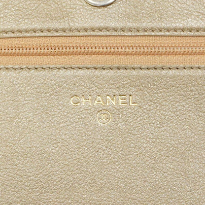 Chanel Shoulder Wallet Raffia Beige Gold Hardware Women