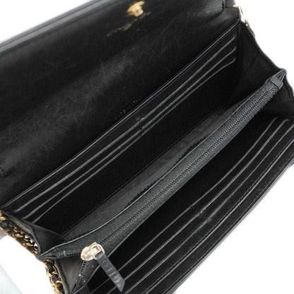 Chanel Shoulder Wallet Boy Chanel/v Stitching Leather Black Gold Hardware Women