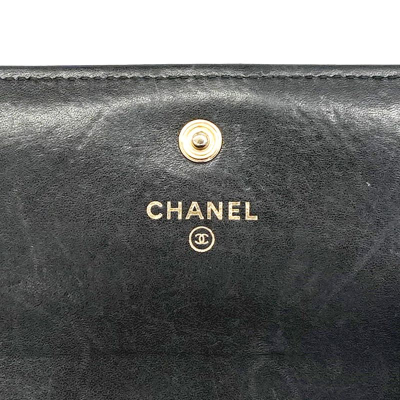Chanel Shoulder Wallet Boy Chanel/v Stitching Leather Black Gold Hardware Women