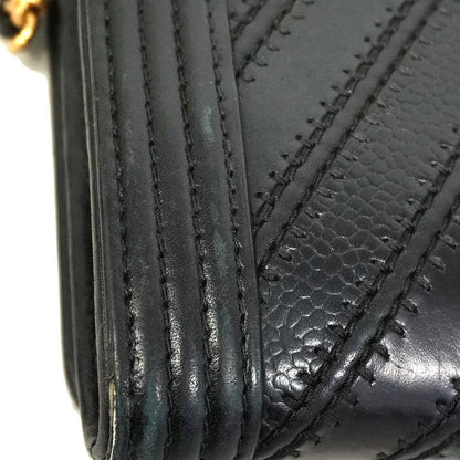 Chanel Shoulder Wallet Boy Chanel/v Stitching Leather Black Gold Hardware Women