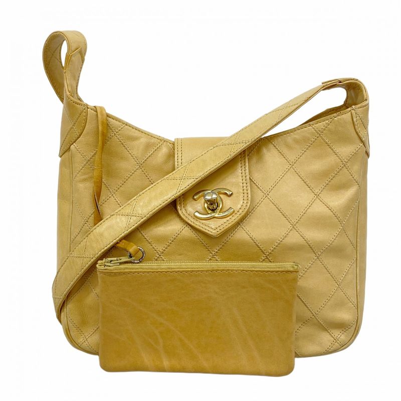 Chanel Shoulder Bag Bicolore Lambskin Beige Gold Hardware Women