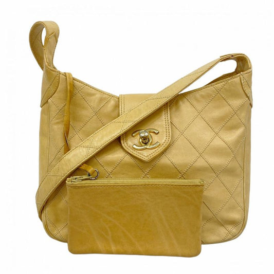 Chanel Shoulder Bag Bicolore Lambskin Beige Gold Hardware Women