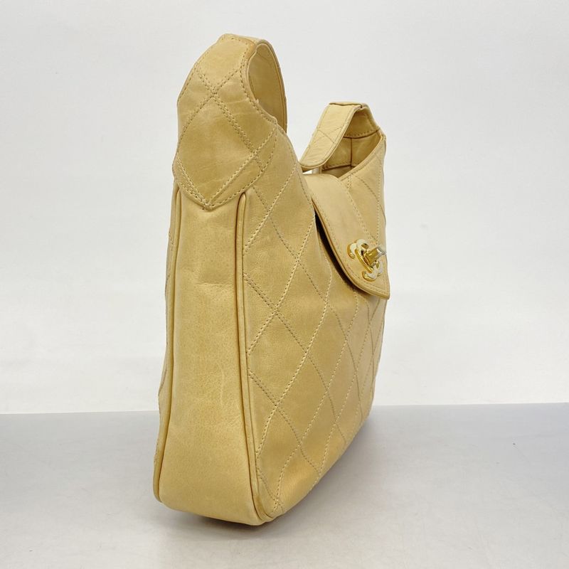 Chanel Shoulder Bag Bicolore Lambskin Beige Gold Hardware Women