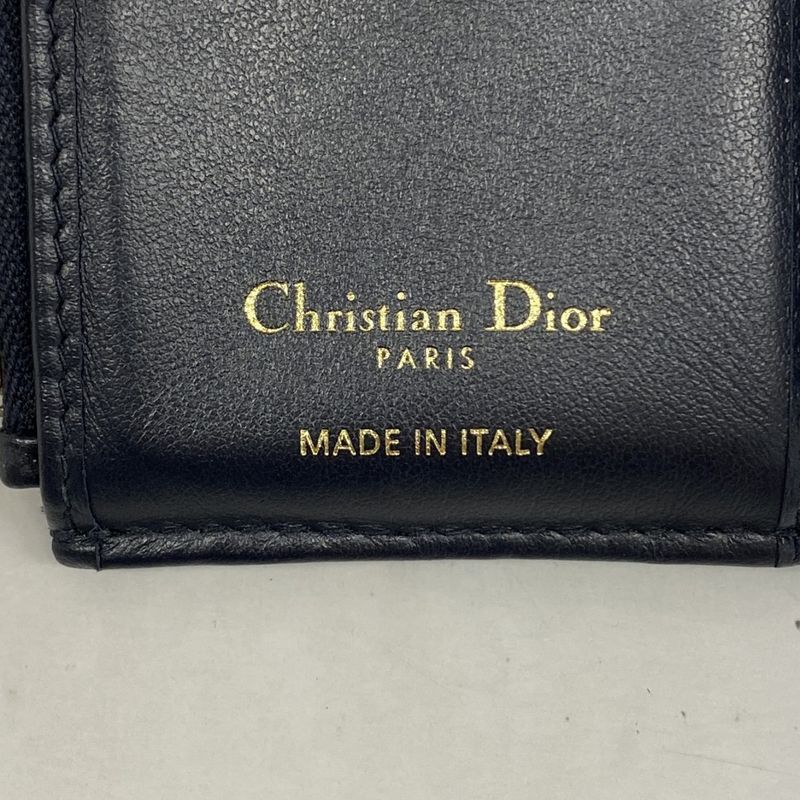 Christian Dior Trifold Wallet Oblique Saddle Canvas Navy Gold Hardware Women