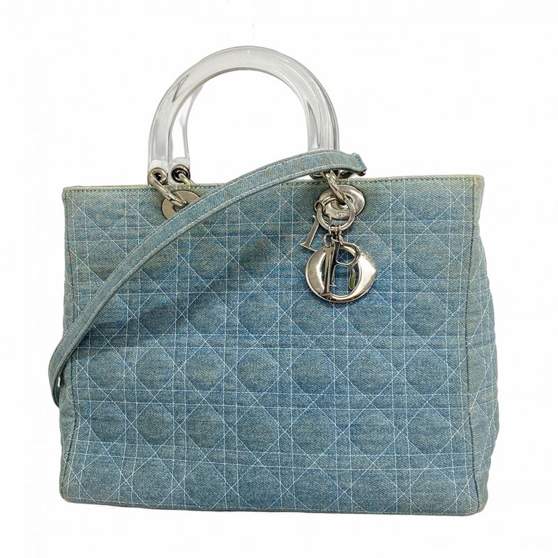 Christian Dior Handbag Canage Lady Dior Denim Blue Silver Hardware 2way Bag