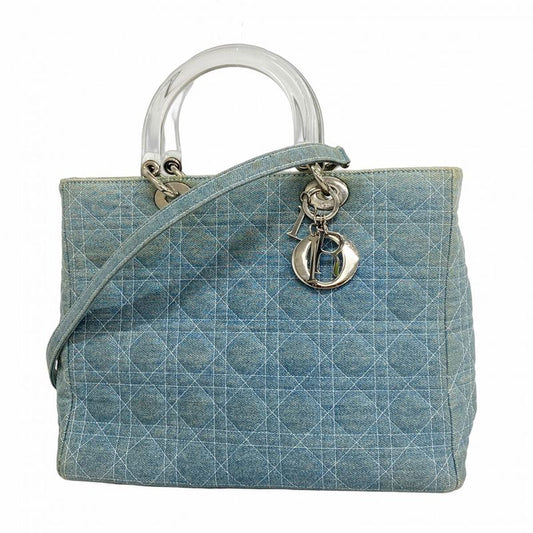 Christian Dior Handbag Canage Lady Dior Denim Blue Silver Hardware 2way Bag