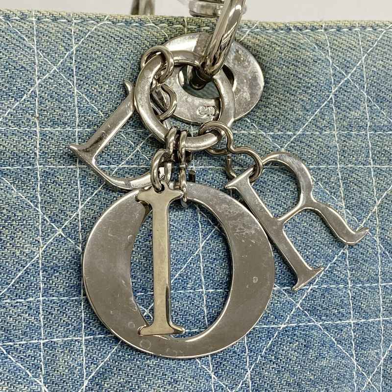 Christian Dior Handbag Canage Lady Dior Denim Blue Silver Hardware 2way Bag