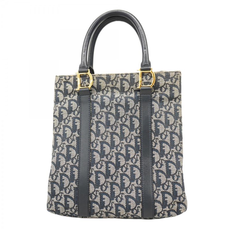 Christian Dior Handbag Trotter Canvas Navy Gold Hardware Women