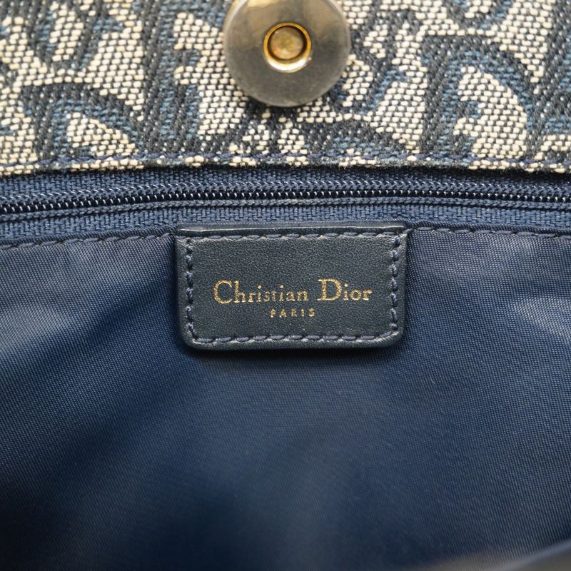 Christian Dior Handbag Trotter Canvas Navy Gold Hardware Women