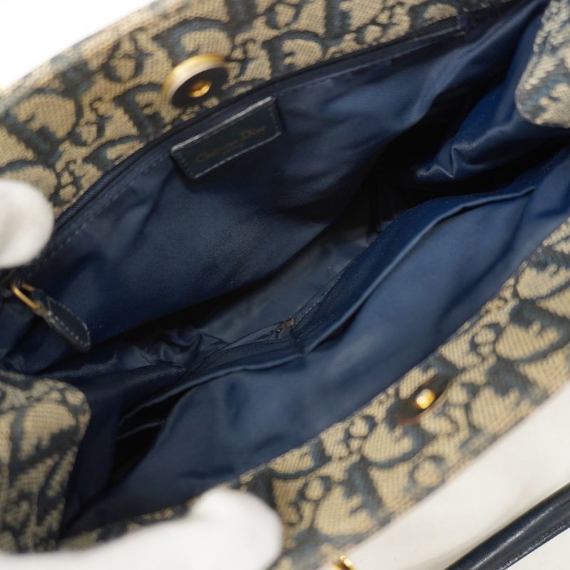 Christian Dior Handbag Trotter Canvas Navy Gold Hardware Women