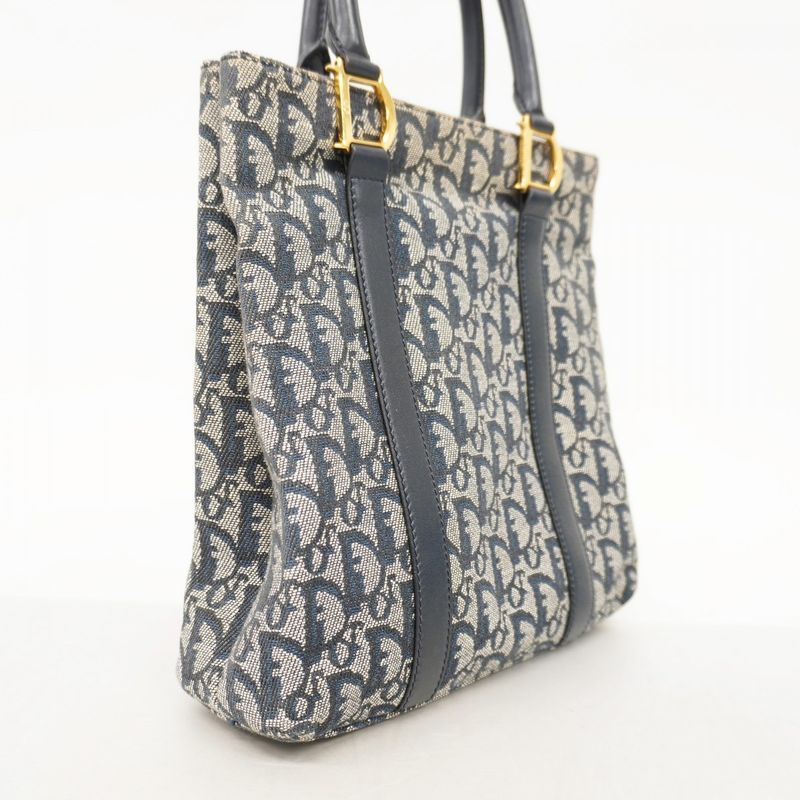 Christian Dior Handbag Trotter Canvas Navy Gold Hardware Women