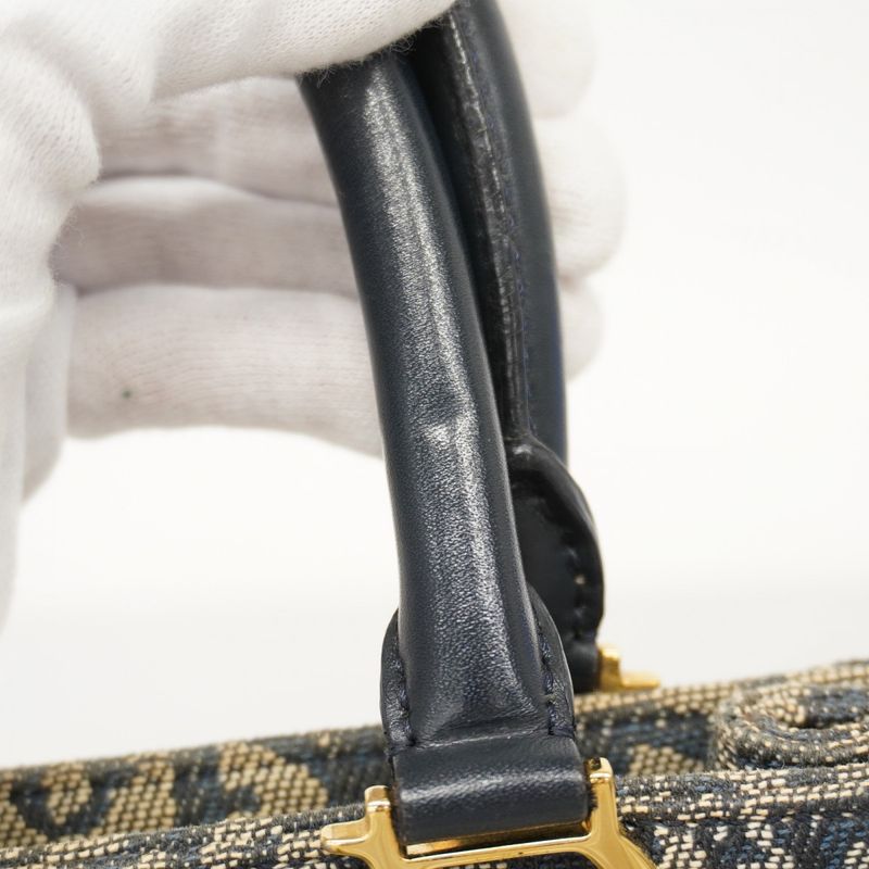 Christian Dior Handbag Trotter Canvas Navy Gold Hardware Women