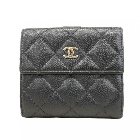 Chanel Wallet Matelasse Caviar Skin Black Gold Hardware Women