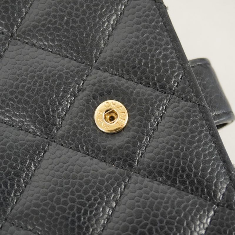 Chanel Wallet Matelasse Caviar Skin Black Gold Hardware Women