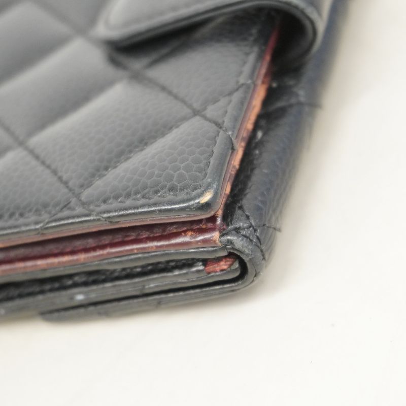 Chanel Wallet Matelasse Caviar Skin Black Gold Hardware Women