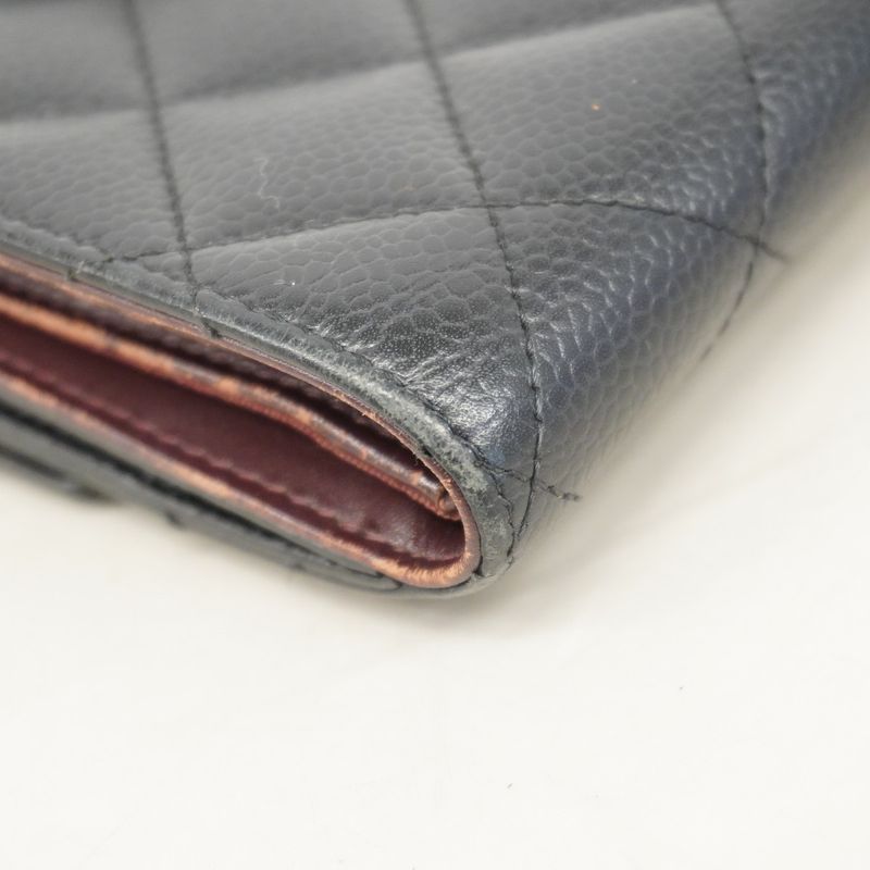 Chanel Wallet Matelasse Caviar Skin Black Gold Hardware Women