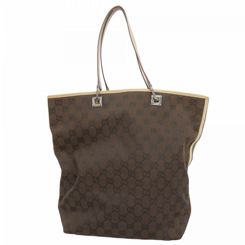 Gucci Tote Bag GG Canvas 31243 Canvas Brown Beige Silver Hardware Women's
