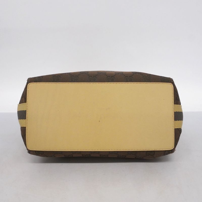 Gucci Tote Bag GG Canvas 31243 Canvas Brown Beige Silver Hardware Women's