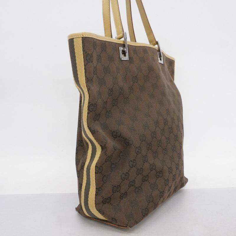 Gucci Tote Bag GG Canvas 31243 Canvas Brown Beige Silver Hardware Women's