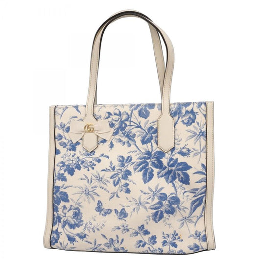 Gucci Tote Bag GG Ribbon/herbarium 432684 Canvas White Blue Chien Pan Gold