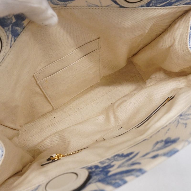 Gucci Tote Bag GG Ribbon/herbarium 432684 Canvas White Blue Chien Pan Gold