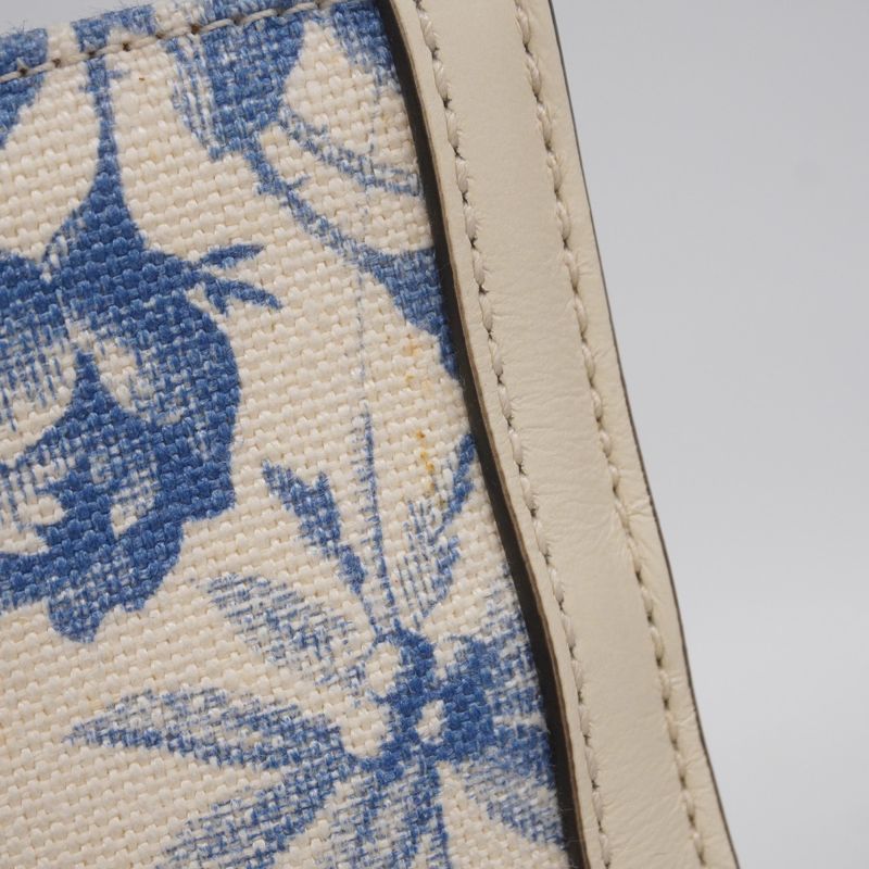 Gucci Tote Bag GG Ribbon/herbarium 432684 Canvas White Blue Chien Pan Gold