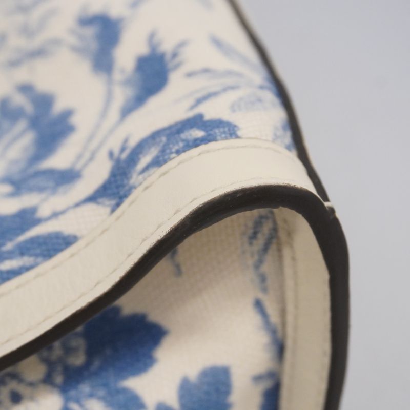 Gucci Tote Bag GG Ribbon/herbarium 432684 Canvas White Blue Chien Pan Gold