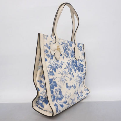 Gucci Tote Bag GG Ribbon/herbarium 432684 Canvas White Blue Chien Pan Gold