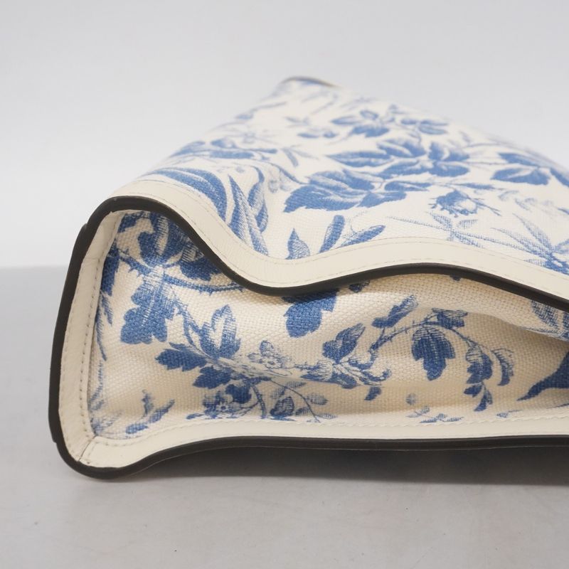 Gucci Tote Bag GG Ribbon/herbarium 432684 Canvas White Blue Chien Pan Gold