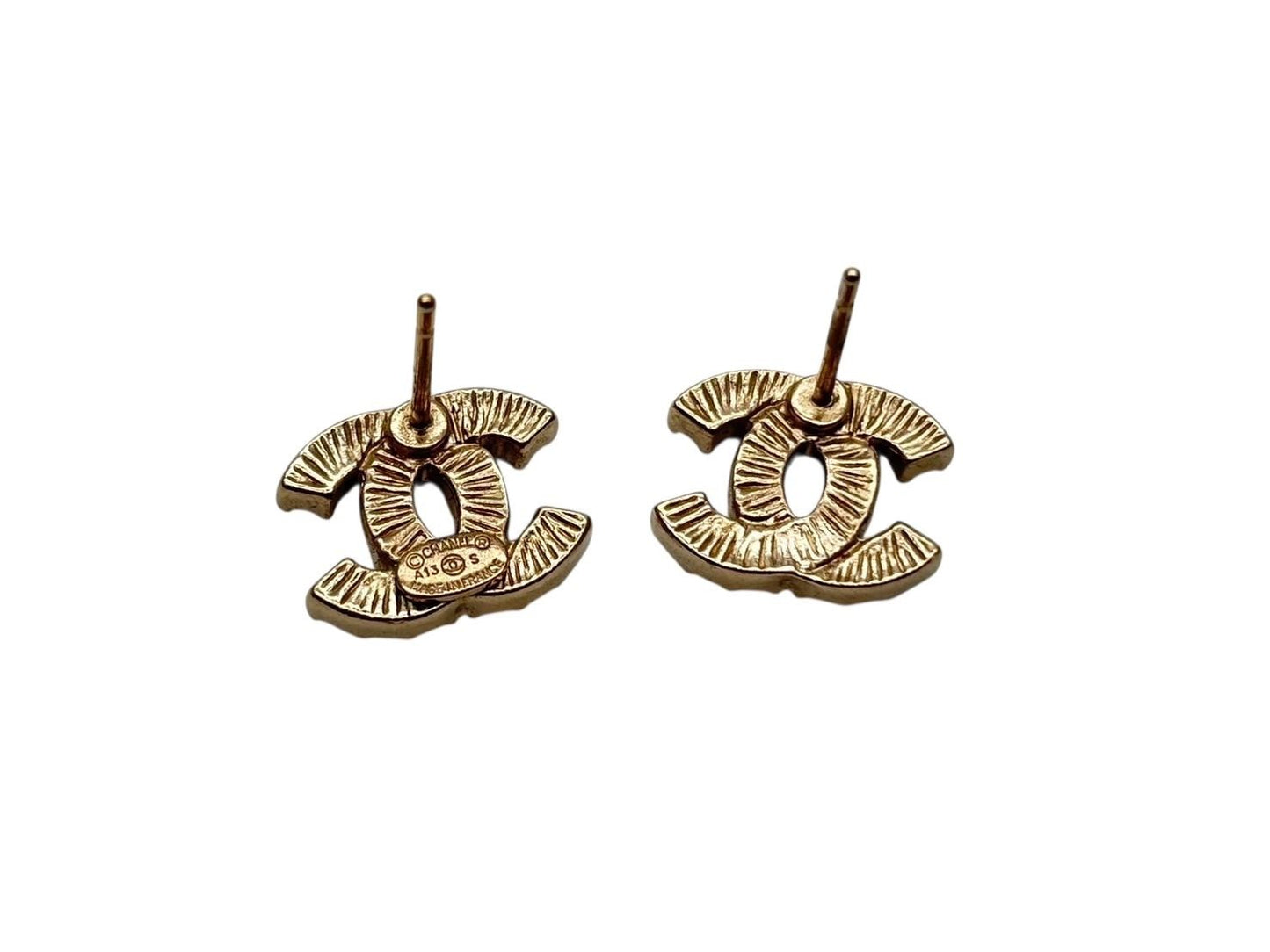Chanel CC Logo Earrings Rhinestone Metal Gold Plated Clear — view 5