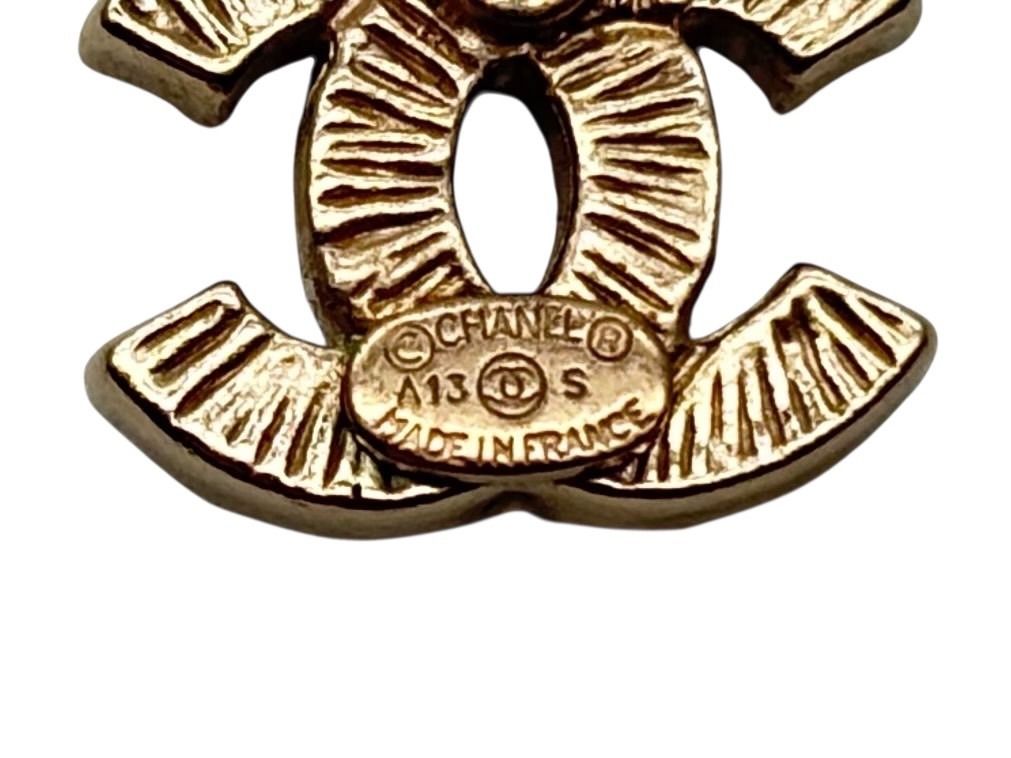 Chanel CC Logo Earrings Rhinestone Metal Gold Plated Clear — view 7