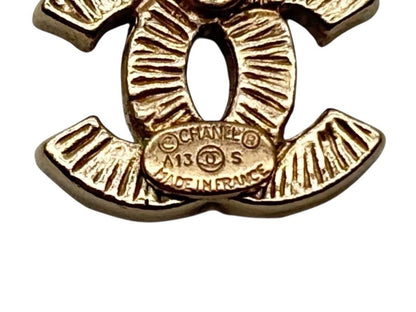 Chanel CC Logo Earrings Rhinestone Metal Gold Plated Clear — view 7