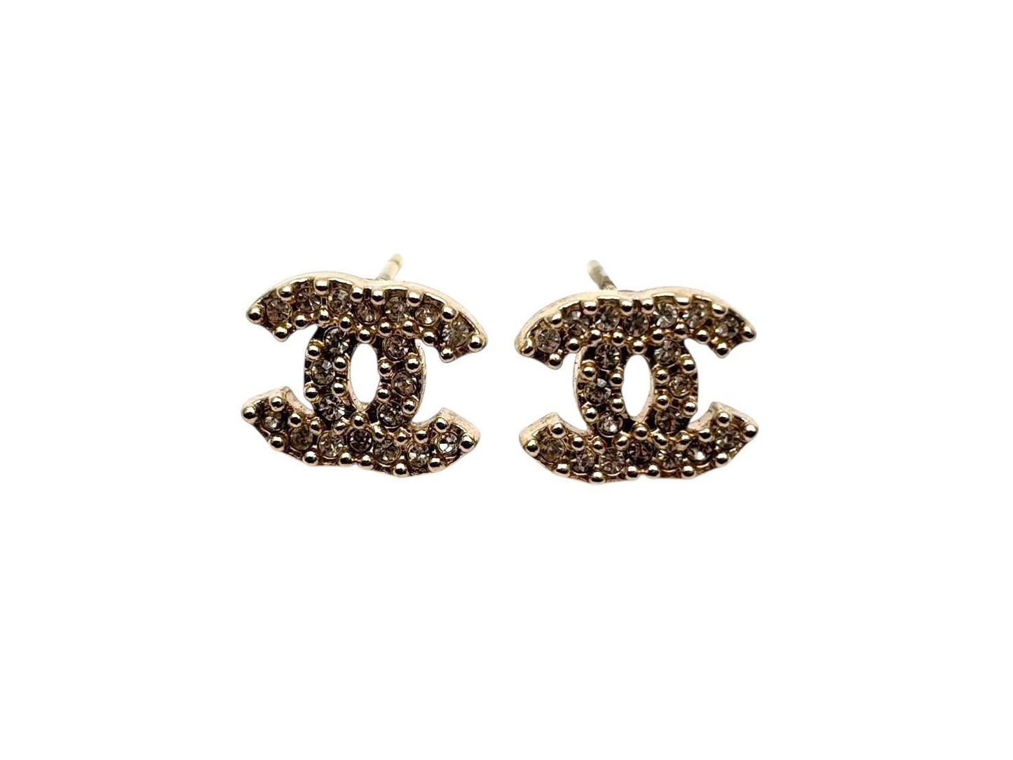 Chanel CC Logo Earrings Rhinestone Metal Gold Plated Clear — view 2
