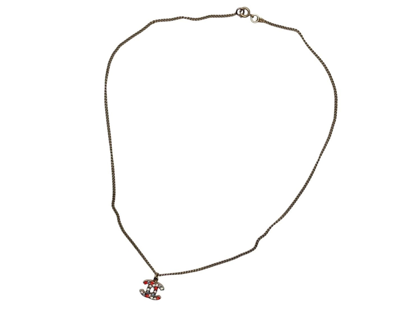 Chanel CC Logo Necklace 04 46 Metal Rhinestone Clear Gold
