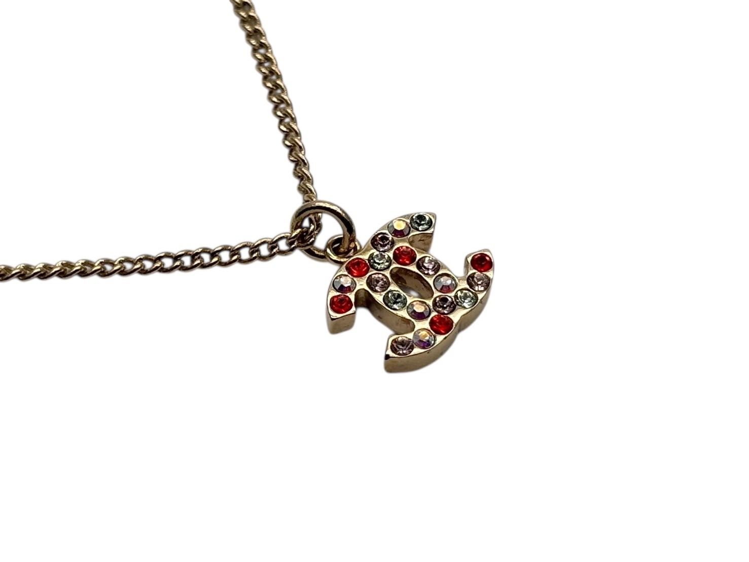 Chanel CC Logo Necklace 04 46 Metal Rhinestone Clear Gold — view 4