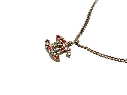 Chanel CC Logo Necklace 04 46 Metal Rhinestone Clear Gold — view 3