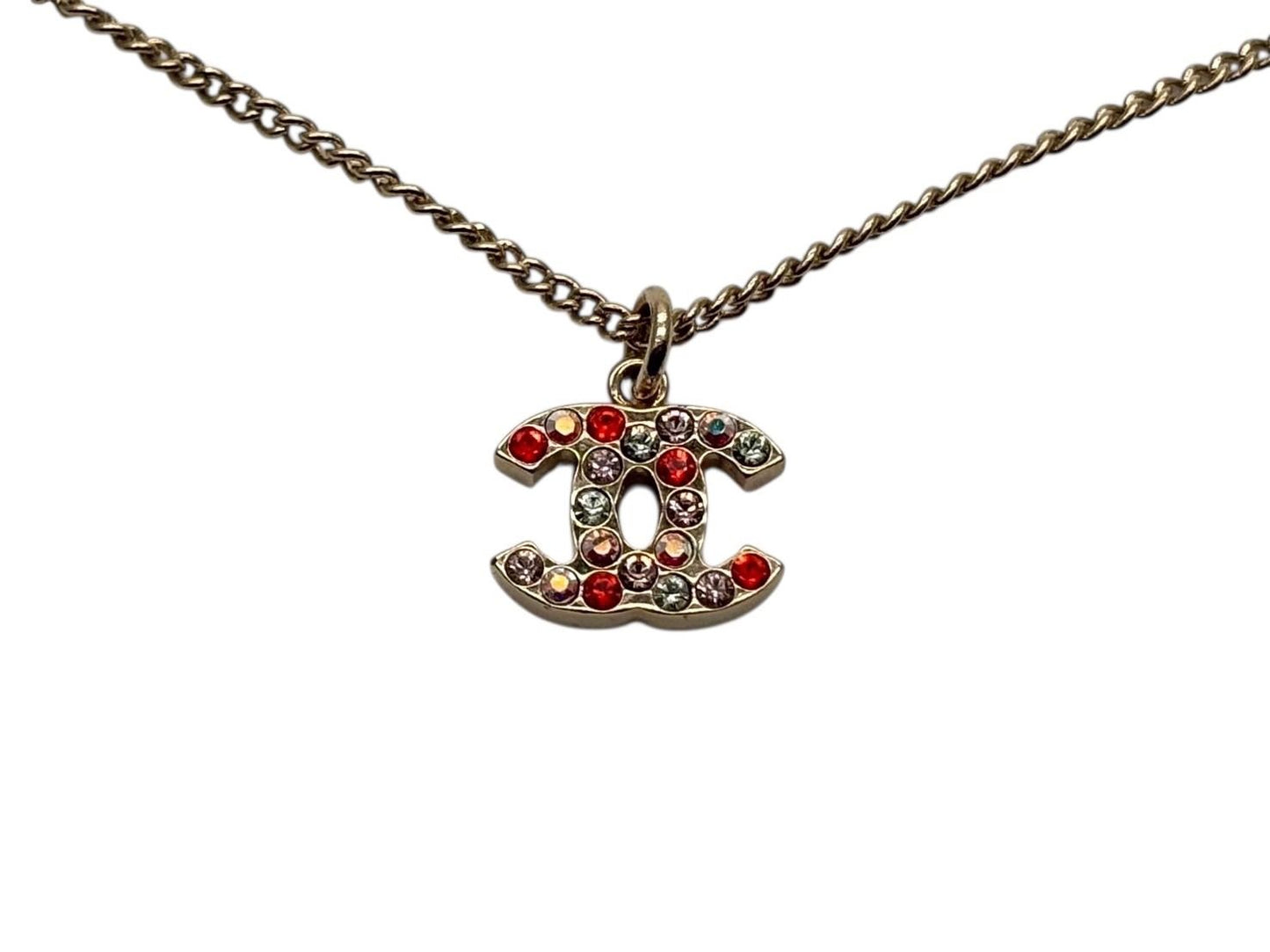 Chanel CC Logo Necklace 04 46 Metal Rhinestone Clear Gold — view 2