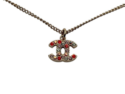 Chanel CC Logo Necklace 04 46 Metal Rhinestone Clear Gold — view 2