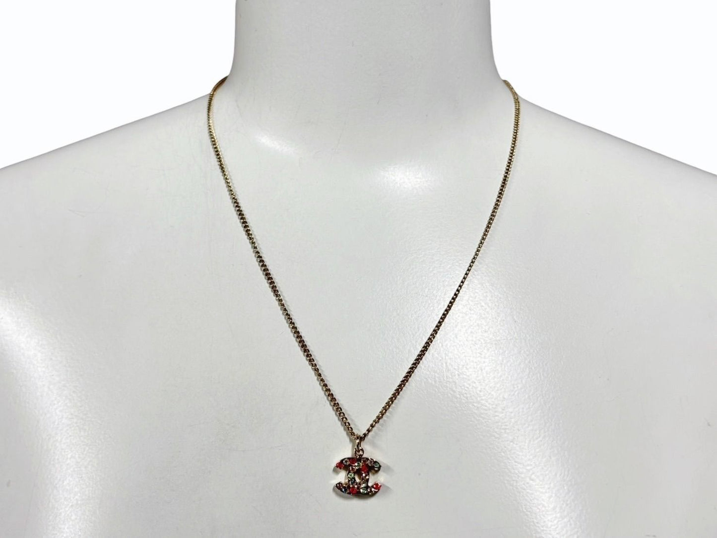 Chanel CC Logo Necklace 04 46 Metal Rhinestone Clear Gold — view 8