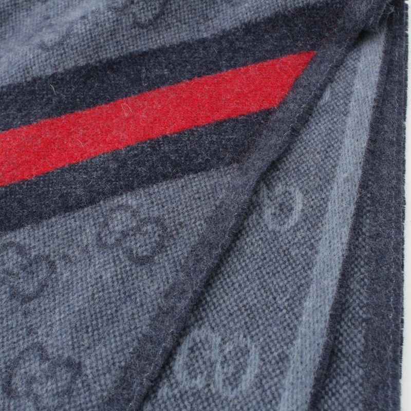Gucci Wool GG Sherry Line Fringe Scarf 570603 Navy