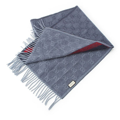Gucci Wool GG Sherry Line Fringe Scarf 570603 Navy