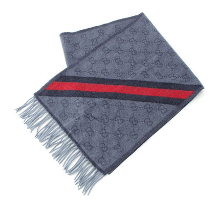 Gucci Wool GG Sherry Line Fringe Scarf 570603 Navy