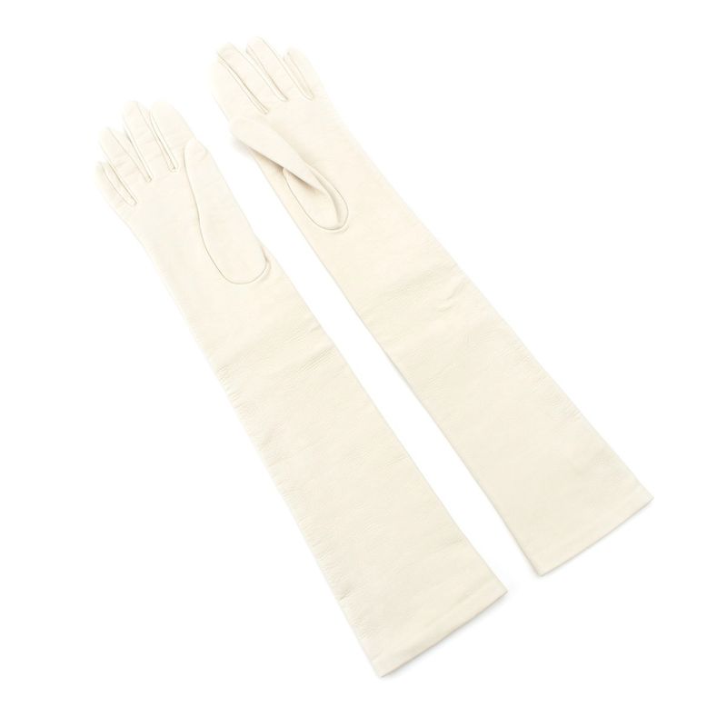Celine Leather Triomphe Long Gloves White