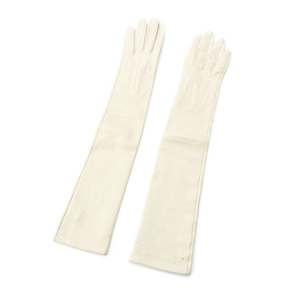 Celine Leather Triomphe Long Gloves White