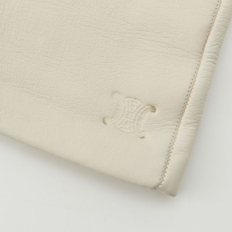 Celine Leather Triomphe Long Gloves White