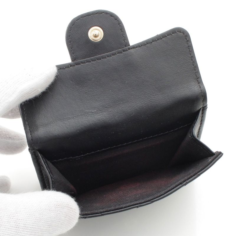 Chanel Lambskin Matelasse Compact Wallet Trifold Black