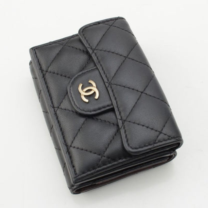 Chanel Lambskin Matelasse Compact Wallet Trifold Black