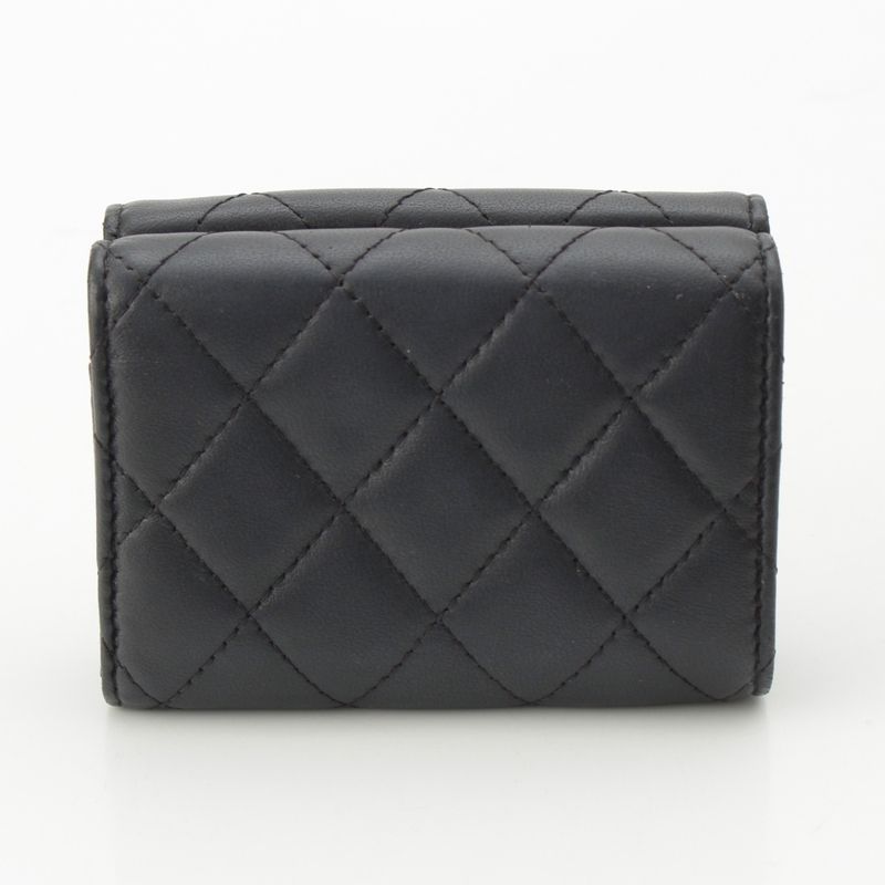 Chanel Lambskin Matelasse Compact Wallet Trifold Black