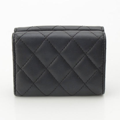 Chanel Lambskin Matelasse Compact Wallet Trifold Black